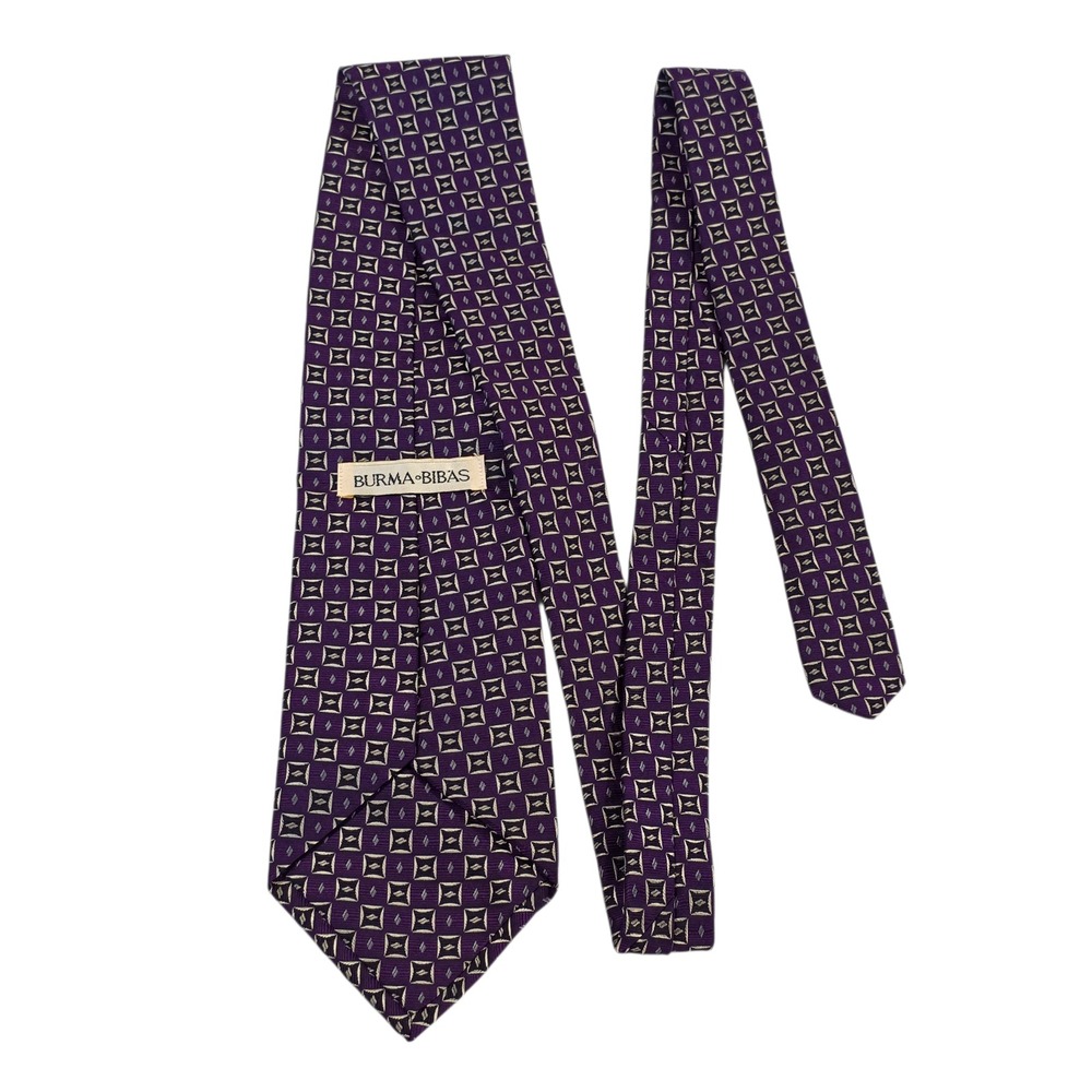 Burma Bibas Mens Tie Necktie Luxury Purple Black Silver 7-Fold Silk Embroidered